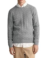GANT Men's Cotton Cable C-Neck Sweater, Grey Melange, M