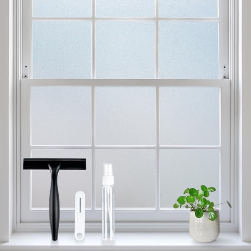rabbitgoo Frosted Glass Window Privacy Film, No Glue, Anti-Glare Heat Blocking, Easy to Install, Renter Friendly Removable Opaque Bathroom Window Clings for Glass, 17.5' x 78.7'