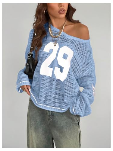 Image of Verdusa Women's Y2k Crochet Tops Jersey Shirts Graphic Going Out Summer Outfits Oversized Streetwear