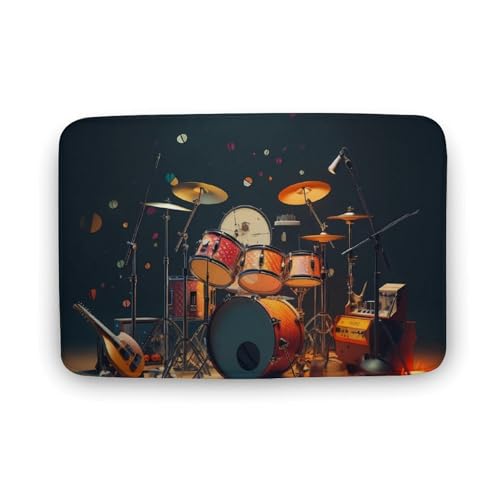 Music Drum Guitar Coral Velvet Rugs Non-Slip Bathroom Rugs Soft Kitchen Rug Floor Carpet for Home Decor 19.7