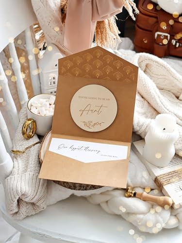 Image of Jolicoon Pregnancy announcement wooden card - You're going to be an aunt with pocketfold envelope and seal sticker - Baby announcement aunt