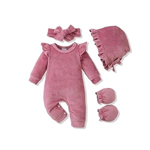 Renotemy Newborn Baby Girl Clothes Fall Winter Outfits Infant Rompers Solid Jumpsuits Bodysuit Cute Infant Baby Clothes Girl
