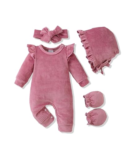 Image of Renotemy Newborn Baby Girl Clothes Fall Winter Outfits Infant Rompers Solid Jumpsuits Bodysuit Cute Infant Baby Clothes Girl