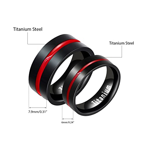 Black Titanium Steel Red Line LGBT Pride Ring for Gay & Lesbian Promise Engagement Wedding Bands Y15993