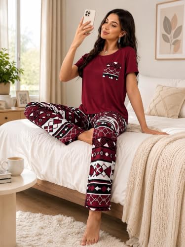 Image of LITZO Womens Night Suit || Printed Round Neck Short Sleeve Nightsuit Set | Pajama Set | Casual Night Dress for Women (L-25-27)