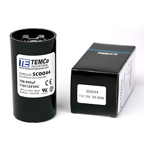 TEMCo 708-850 uF MFD CD60 Start Capacitor 110-125V AC Round | 50/60 Hz Motor Start Capacitor for HVAC, Compressor, Pump