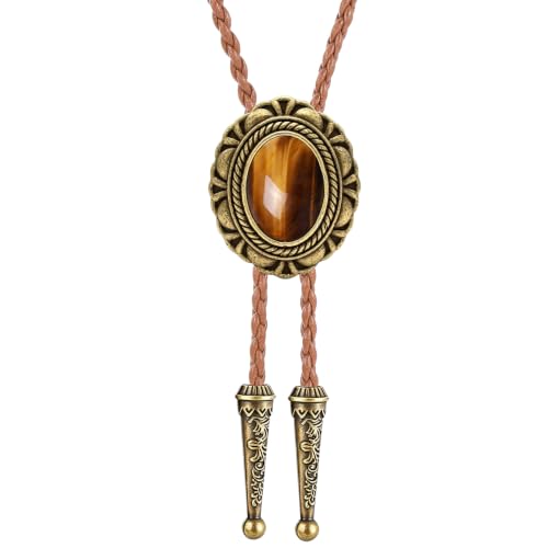 Image of GelConnie Native American Bolo Tie Rodeo Cowboy Leather Necktie Western Necklace Costume Accessories for Men,Women