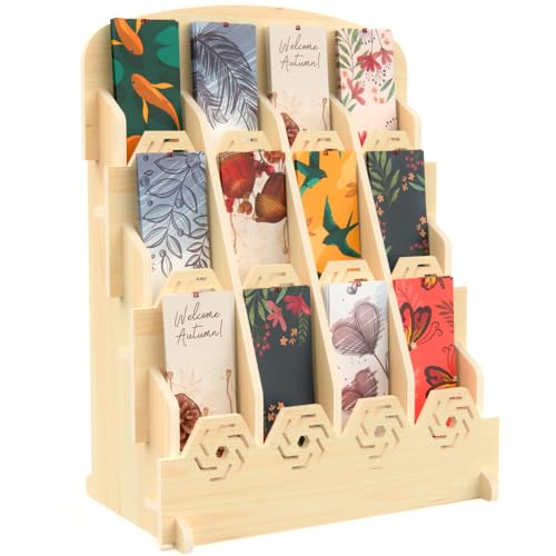 Bookmark Display Stand for Vendors – Wooden Bookmark Holder Display with Customizable Space, Mobile-Friendly Design – Versatile Holder for Craft Fairs, Vendor Booths, and Shops, 12 Pocket