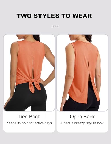 Image of MAGCOMSEN Workout Tank Tops Woman Summer Open Back Yoga Athletic Shirts Sleeveless Tie Back Loose Fit Gym Muscle Tank