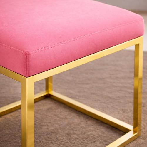 Image of Square Metal Ottoman /Sitting Stool /Living Room Furniture /Office, Velvet Footstool /Footrest Pouffes Home Decor (Pink) - 30.48 Cm, 38 Cm