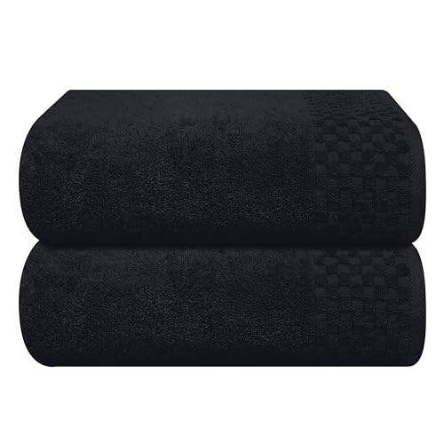 MyOwn Ultra Soft 2 Pack Oversized Bath Towel Set 28x55 inches, Cotton Large Bath Towels, Highly Absorbant Compact Quickdry & Lightweight Towel, Ideal for Gym Travel Camp Pool - Black