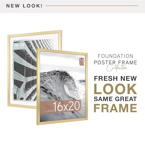 Image of MCS Foundation 16x20 Poster Frame Traditional Brass, Vertical & Horizontal Wall Hanging Large Picture Frame for Photos, Posters & Art Prints (1-Pack)