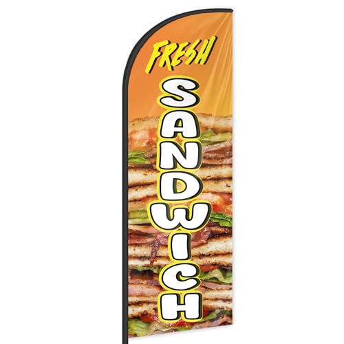 Fresh Sandwich Feather Flag for Business Advertising 6 FT Swooper Flag for Storefronts Retailers Shops Food Trucks Events and Fairs (Flagpole Not Included)