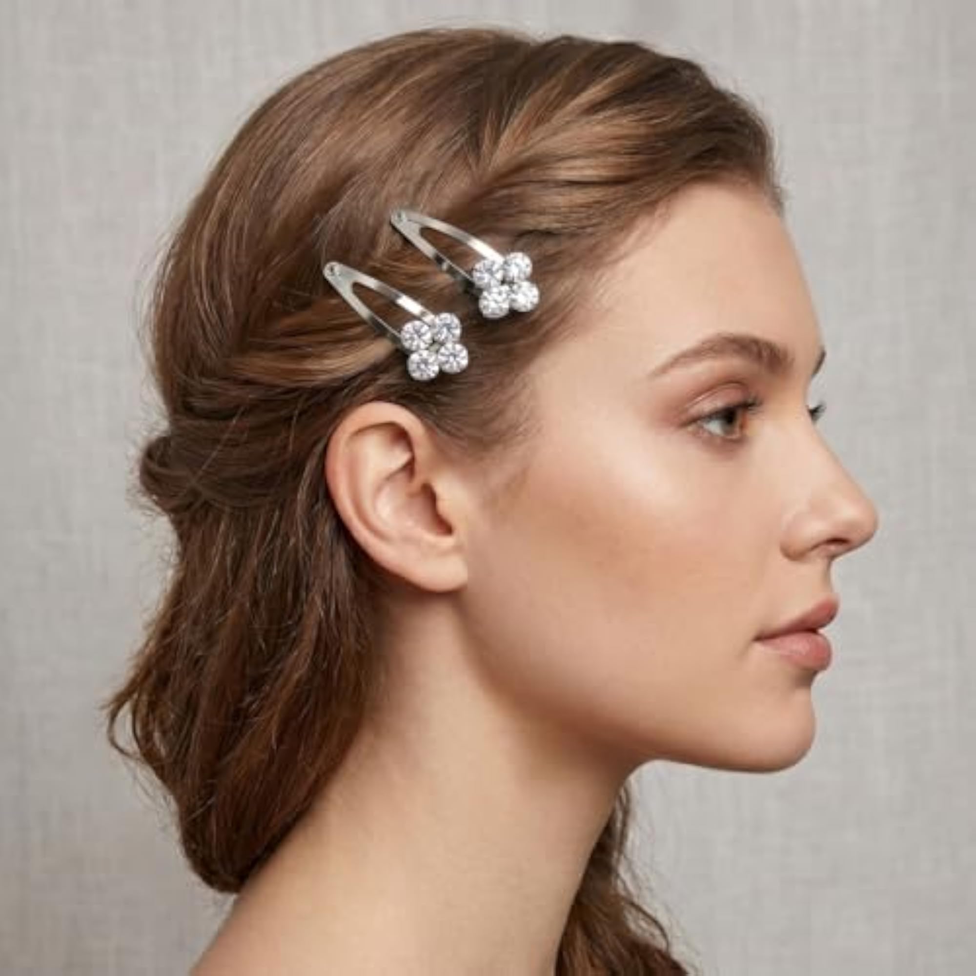 2 PC Crystal Snap Hair Clips for Women & Girls