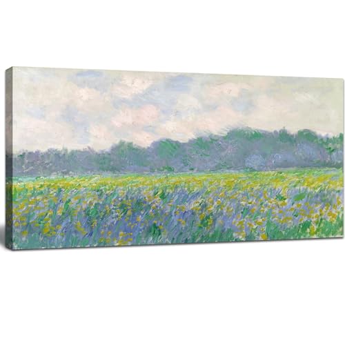 Image of Claude Monet Canvas Wall Art - Field of Yellow Irises at Giverny 1887 Famous Painting Artwork Print Framed Picture for Home Office Wall Decor - 20 inch x 40 inch