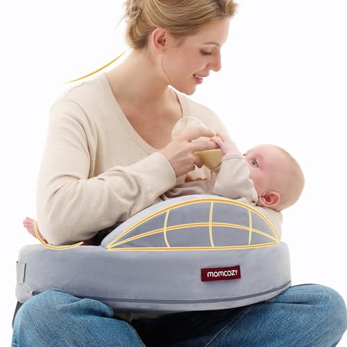 Momcozy 授乳クッション｜メモリーフォーム授乳枕 ベビー枕 赤ちゃん 抱き枕｜安全フェンス付き大きめサイズ｜人間工学設計で快適｜全体型対応・洗えるカバー