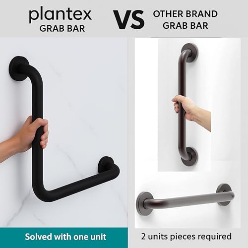 Image of Plantex L-Shape Grab Bar for Toilet /Support Handle for Senior Citizen /Anti-Slip Shower Handrail - Stainless Steel, Pack of 1 (Black)