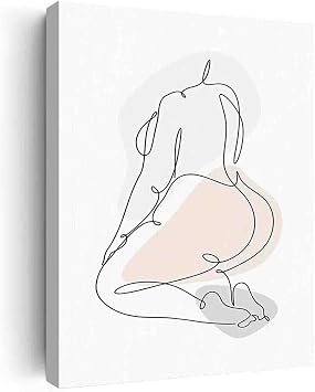 Body Positive One Line Drawing Abstract Female Art Naked Butt Line Art,Nude Line Drawing Art For Bedroom Artwork Canvas Art Prints Wall Decor Painting Bedroom Office8"X12" Canvas Print With Frame
