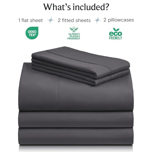 Image of LuxClub 5 PC Split King Sheet Set Sheets Deep Pockets 18 inch Eco Friendly Wrinkle Free Cooling Sheets Machine Washable Hotel Bedding Silky Soft - Dark Grey Split King