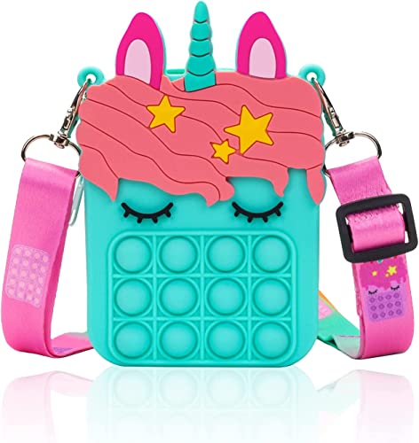 Pop Bolso It Fidget Toys, Pop it Push Bubble Bolsa de Hombro Alivio del estrés Mochila Pop Mochila para Adultos Niños (Unicornio Verde) Cover