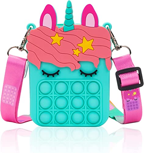 Pop Bolso It Fidget Toys, Pop it Push Bubble Bolsa de Hombro Alivio del estrés Mochila Pop Mochila para Adultos Niños (Unicornio Verde)