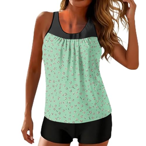 Bikini Mujer Brasileño,Baño Elegante De Dos Piezas para Mujer con Efecto Push-Up,Control De Abdomen,Talle Alto,Estampado Floral,Baño Casual De Verano Acolchado,Ropa De Playa(02##Hellgrün,S)