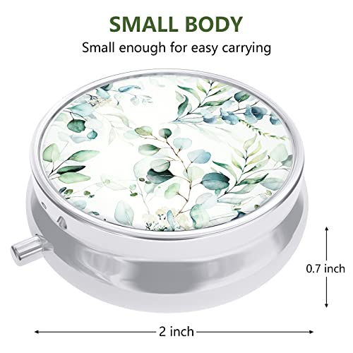 Image of Nipichsha Pill Box, Small Pill Case for Purse & Pocket, Cute Travel Medicine Organizer, Portable Medicine Container Holder to Hold Vitamins, Medication, Fish Oil & Supplement, Eucalyptus Leaf | Cute Travel Medicine Organizer, Portable Medicine Container Holder to Hold Vitamins, Medication, Fish Oil & Supplement