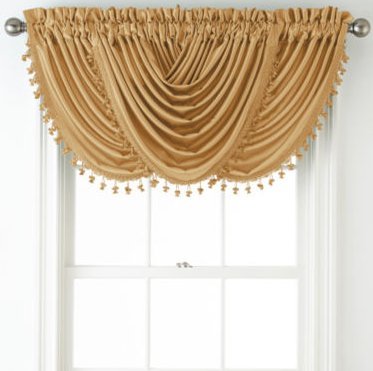 Hilton Window Curtain & Waterfall Fringed Valance Treatments Available In Many Colors (Antique Gold, Single Valance) By GoodGram