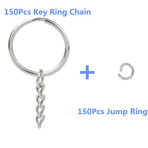 image for 150 Pcs NANSSY 1 Inch/25mm Split Keyrings with Chain Silver Keychain R