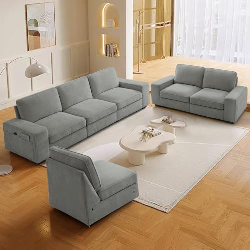 Image of TEKAMON 73 inch Modular Sofa Couch with Seat Storage, Comfy 2-Seater Chenille Fabric Loveseat Sofa for Living Room, Office, Apartment W /Deep Seat, Wide Armrest, USB Charing Removable Cover(Light Grey)