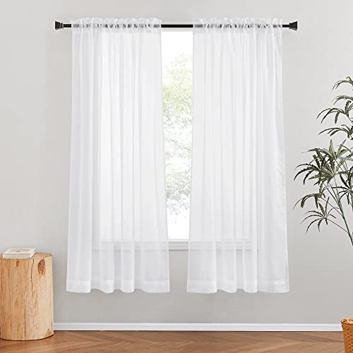 Image of NICETOWN Nursery Light Filtering Sheer White Curtains 2 Panels, W54xL68