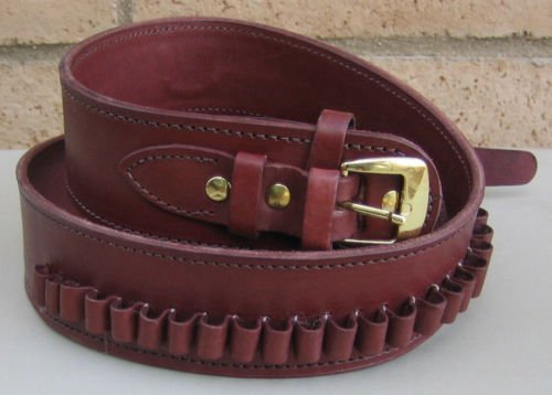 GUNS4US Burgundy Deluxe Smooth Gun Cartridge Belt, 44/45 Cal Ammo Loops, Western Cowboy Gun Pistol Style, Fits 32-52 Inches