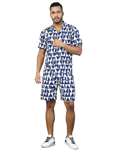 Image of Rigo Printed Co-Ord Set for Men's | Casual Shirt & Shorts Night Suit Set | Lounge-wear Nightdress Pajama Set for Men's | Night Wear, Beach Wear, Vacation Wear Outfit