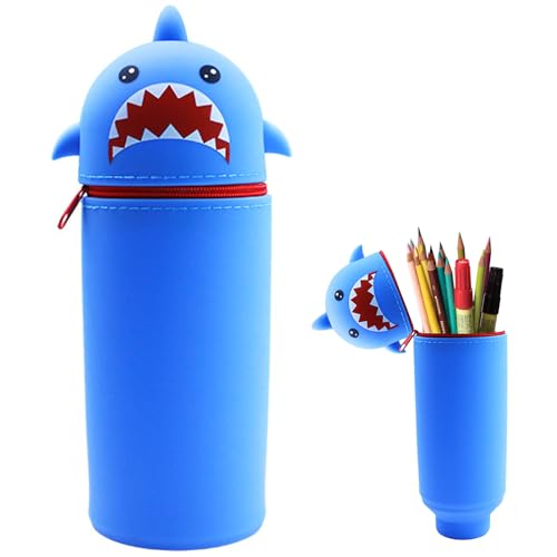 Yanrunce Federmäppchen aus Silikon,Cartoon Federmäppchen,Tier Stifthalter,für Mädchen und Jungen (Hai)