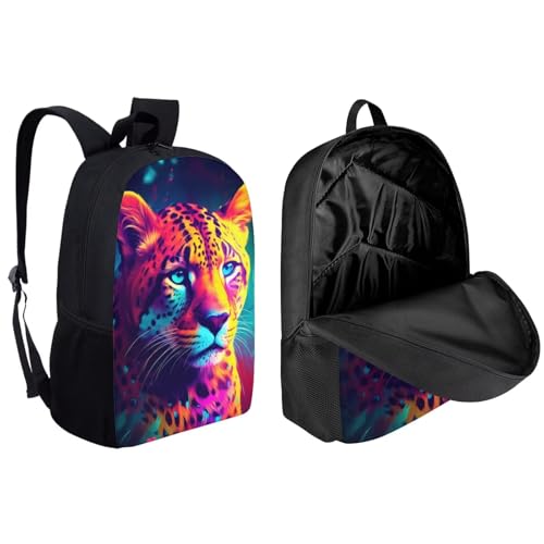 PinUp Angel Orange Yellow Leopard Cheetah Backpack For Kids School Bag With Lunch Bag and Pencil Bag, Cool Magical Animal Bag For Children Boys and Girls Bookbag2