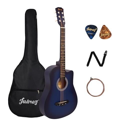 Image of Juarez JRZ38C 38 Inch Cutaway Acoustic Guitar (Matte Blue Sunburst) | Linden Wood Body | Catalpa Neck | Guitar Kit with Bag, Strap, Spare Strings & Picks
