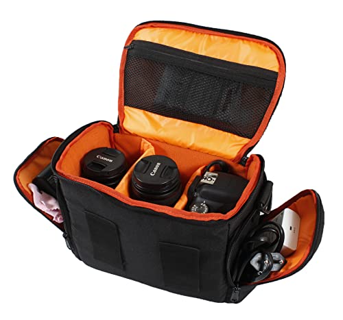 Image of Polyester Camera Bag - DSLR Case with Adjustable Shoulder Strap & Rain Cover - for Nikon, Canon, Sony and All DSLR Cameras - Water Resistant - Anti Shock (WF-12-ORANGE-INTERIOR)