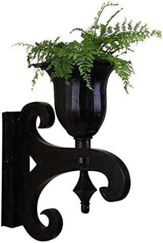 MY SWANKY HOME Large Old World Iron Scroll Urn Wall Planter Indoor Outdoor Brown Black Metal