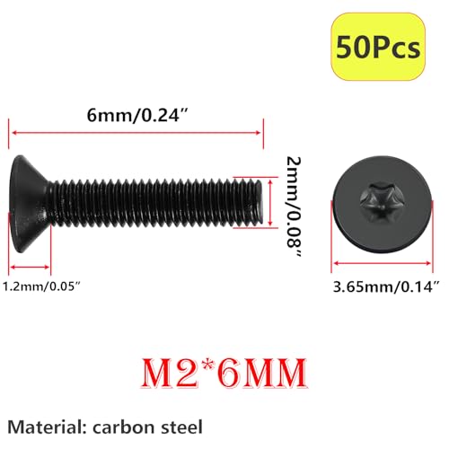 Qrity 50 PCS Flat Head Machine Screws, M2 x 6mm Countersunk Head Torx Screws, 10.9 High Tensile Carbon Steel Bolt - Image 2
