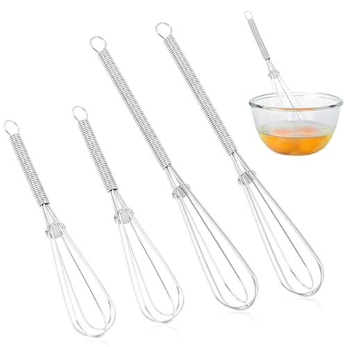 4 PCS Petits Mini Fouets, 13.5cm et 18cm, Petit Fouet Cuisine pour Pâtisserie, Batteur Manuel Compact et Résistant pour Œufs, Crème, Sauces et Mélanges...