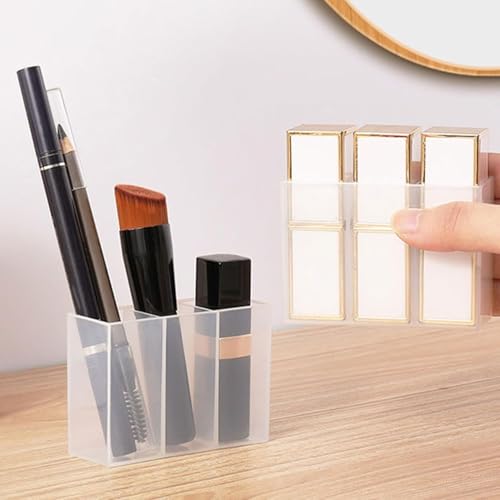 Image of Mini Wall Mount Storage Box, 6 Compartment Transparent Plastic Makeup Brush Lipstick Holder Self-Adhesive Pen Holder Makeup Organizer for Home Office..