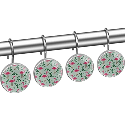 Crochets pour rideau de douche en acier inoxydable avec motif feuilles vertes