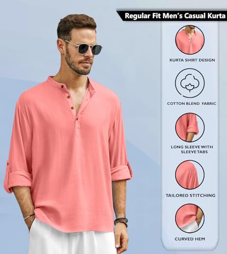 Image of Men's Solid Cotton Blend Regular Fit Mandarin /Chinese Collor Short Kurta for Men