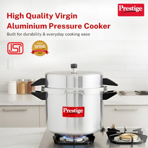 Image of Prestige 20 Litre Aluminium Popular Outerlid Pressure Cooker |Virgin Aluminium| Gas Compatible|Controlled Gasket Release System|5 years warranty|ISI Certified