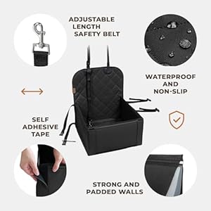 Extra Stable Dog Car Seat - Robust and Safe: Reinforced Walls, 3 Belt System for Small to Medium-Sized Dogs - Waterproof for Back or Front Seat (Black) Extra Stable Dog Car Seat Robust and Safe Reinforced Walls 3 Belt System for Small to Medium Sized Dogs Waterproof for Back or Front Seat Black