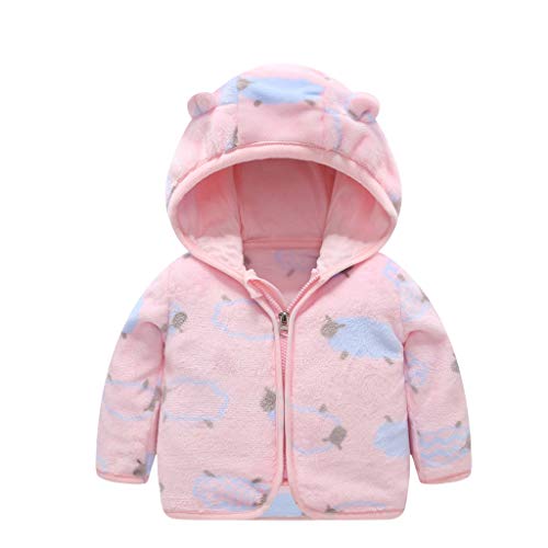 Loyalt Baby Hooded Sweater Jacket with Sherpa Lining, Toddler Kids Baby Boys Cute Ear Hooded Coat Warm Outwear for Baby Girls (Pink,12-18 Months)