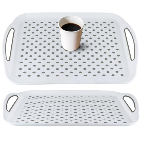 MDLUU Large Non-Slip Serving Tray with Handles, Food Serving Platter, Set of 2, White by MDLUU - Used condition - US$17.65