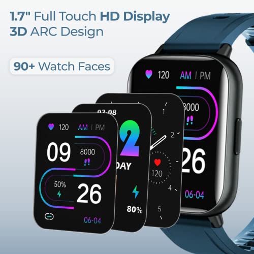 Image of B.REBEL 1.69 inch Full Touch HD Display Smart Watch for Men & Women with 10 Days Battery life, HR & SpO2 Level Monitor, 90+ Watch Faces, Multi Sports Mode, 3ATM Water Resistance - 2 Straps Included (Black & Blue)