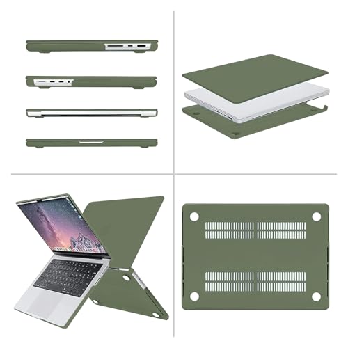 Image of MOSISO Compatible with MacBook Pro 14 inch Case 2025 2024 2023 2022 2021 M5 M4 M3 M2 M1 A3434 A3112 A3185 A3401 A2918 A2992 A2779 A2442, Hard Shell&Keyboard Cover&Screen Film&Pouch,Army Green