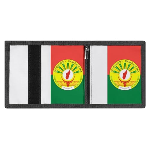 Flag of Madagascar National Emblem Trifold Wallets for Men Women Ultra Thin Card Holder Purse with Zip Coin Pocket4